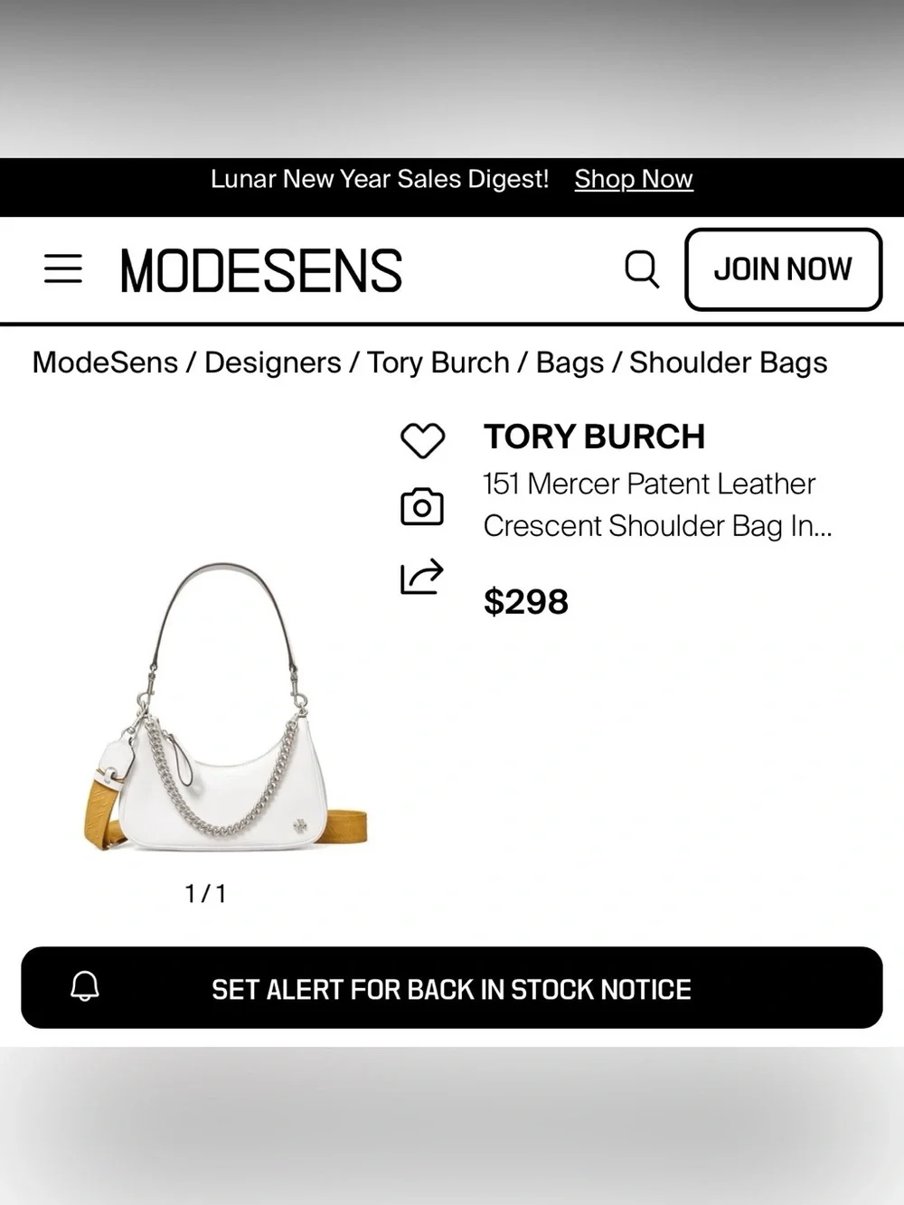 NWOT Tory Burch  Small 151 Mercer Spazzolato Crescent Bag